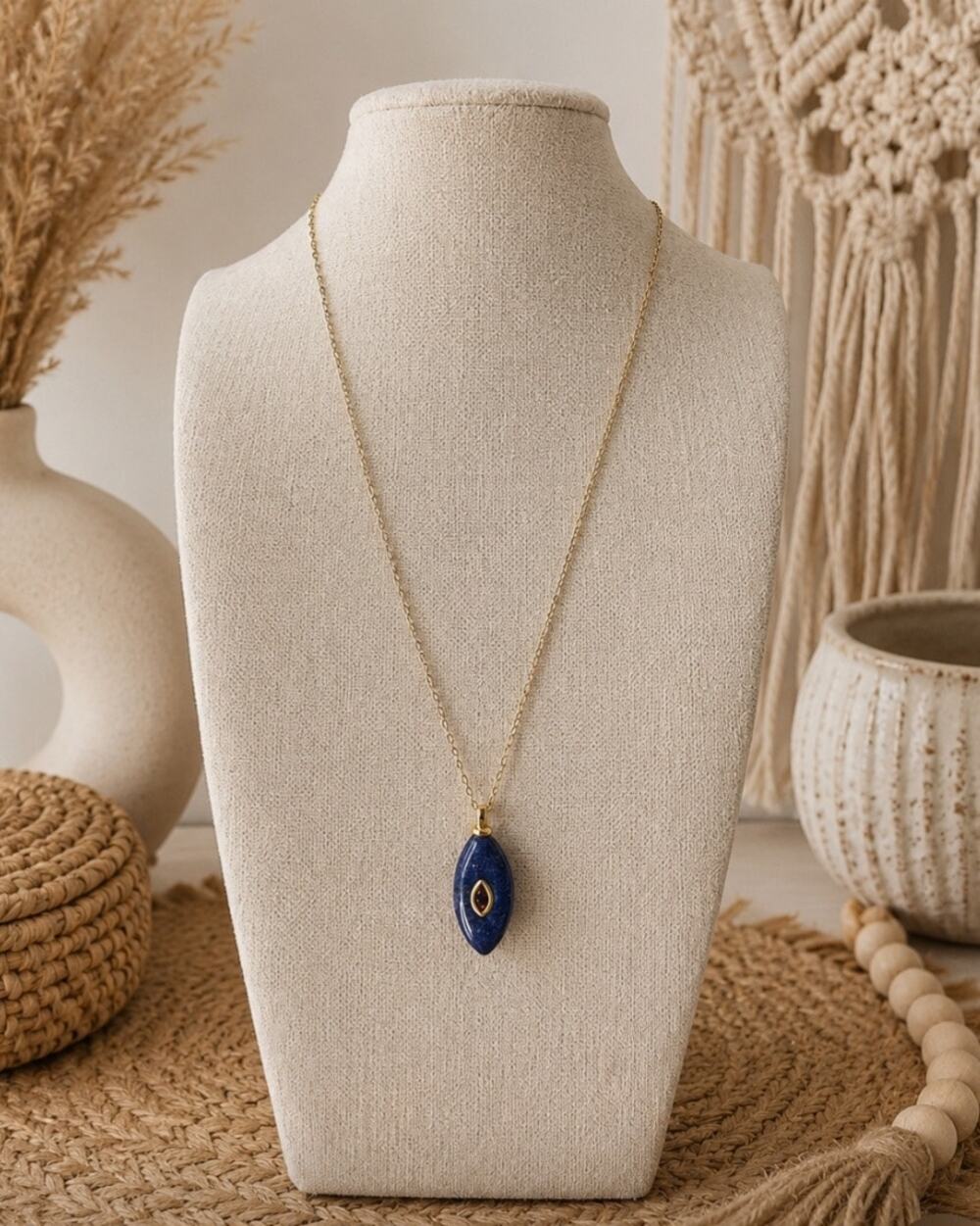 18K Gold Plated Stainless Steel Lapis Pendent Necklace